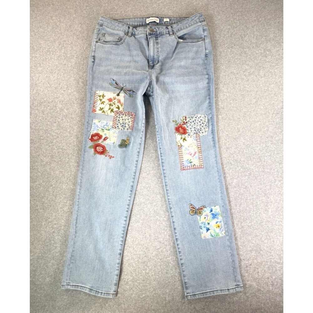 Coldwater Creek Wings & Wishes Embroidered Patchwork Jeans Butterfly Light 14